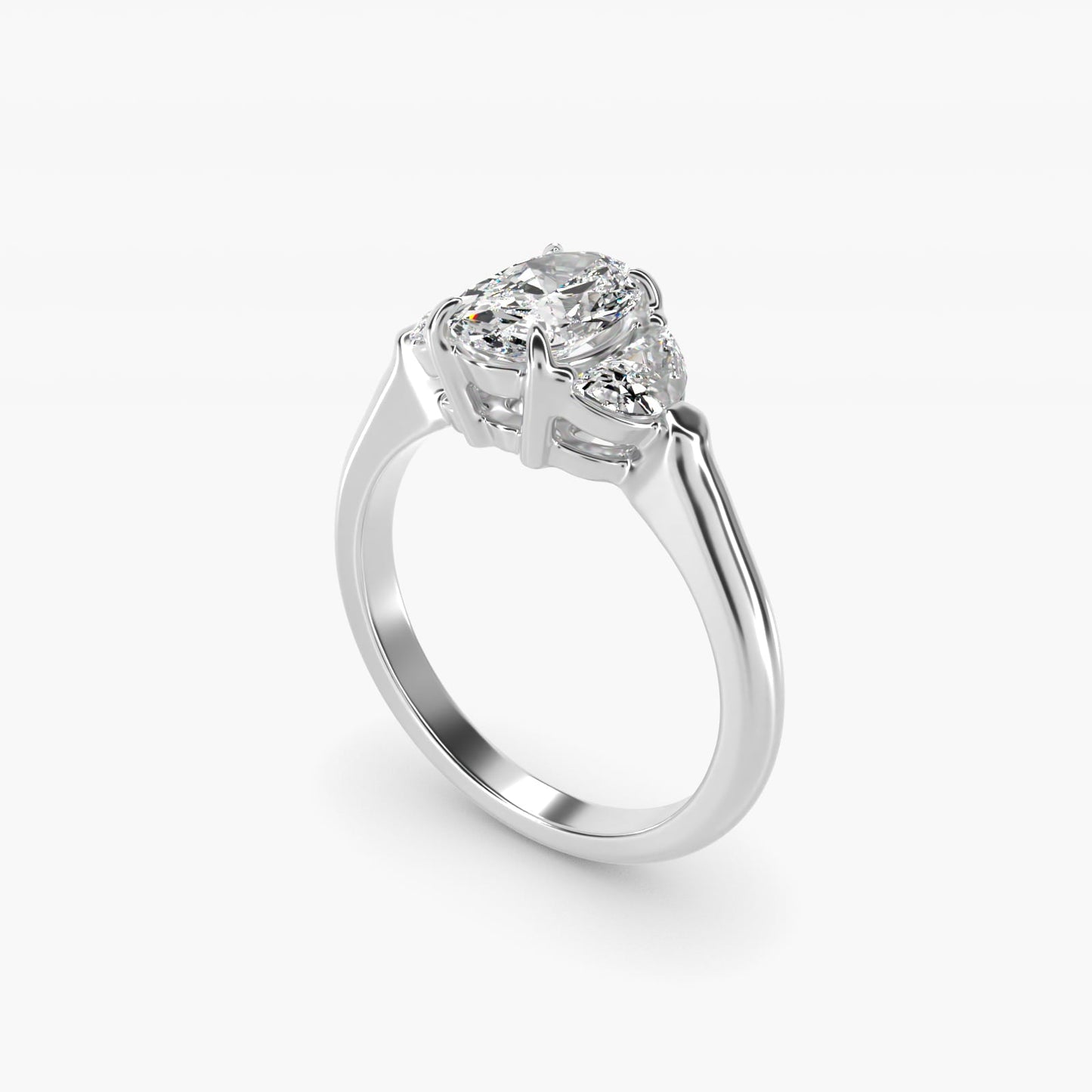 Three-Stone Half-Moon Sidestone Diamond Engagement Ring in Platinum (1/2 ct. tw.) - Oval Center