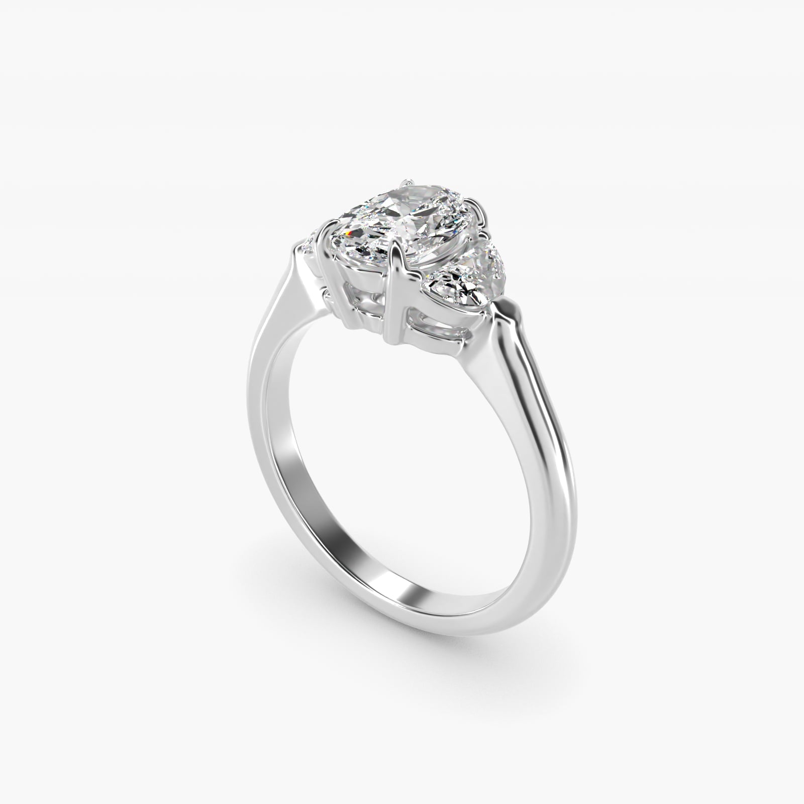 Three-Stone Half-Moon Sidestone Diamond Engagement Ring in Platinum (1/2 ct. tw.) - Oval Center