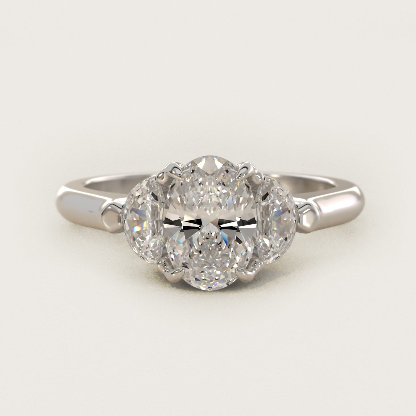 Three-Stone Half-Moon Sidestone Diamond Engagement Ring in Platinum (1/2 ct. tw.) - Oval Center