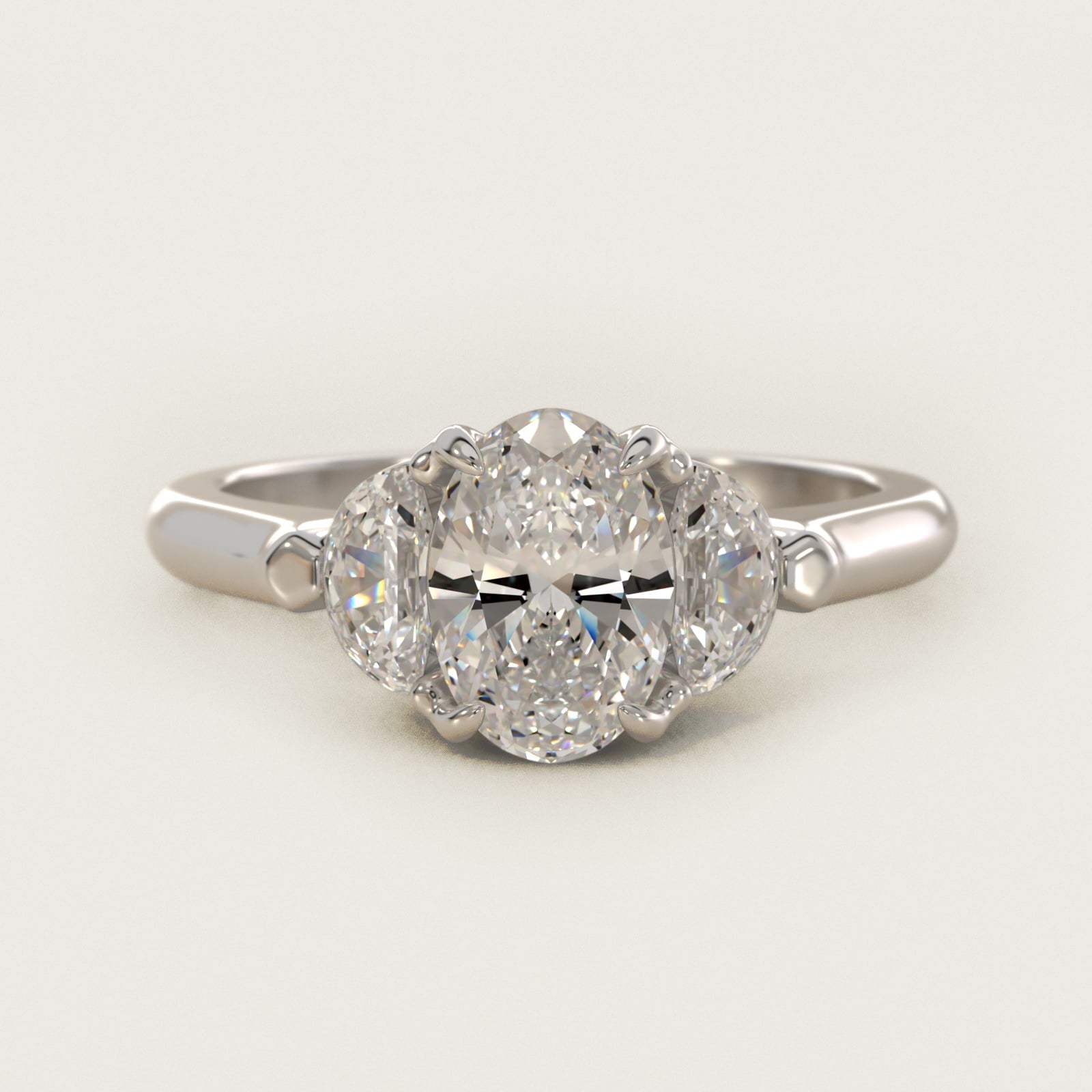 Three-Stone Half-Moon Sidestone Diamond Engagement Ring in Platinum (1/2 ct. tw.) - Oval Center