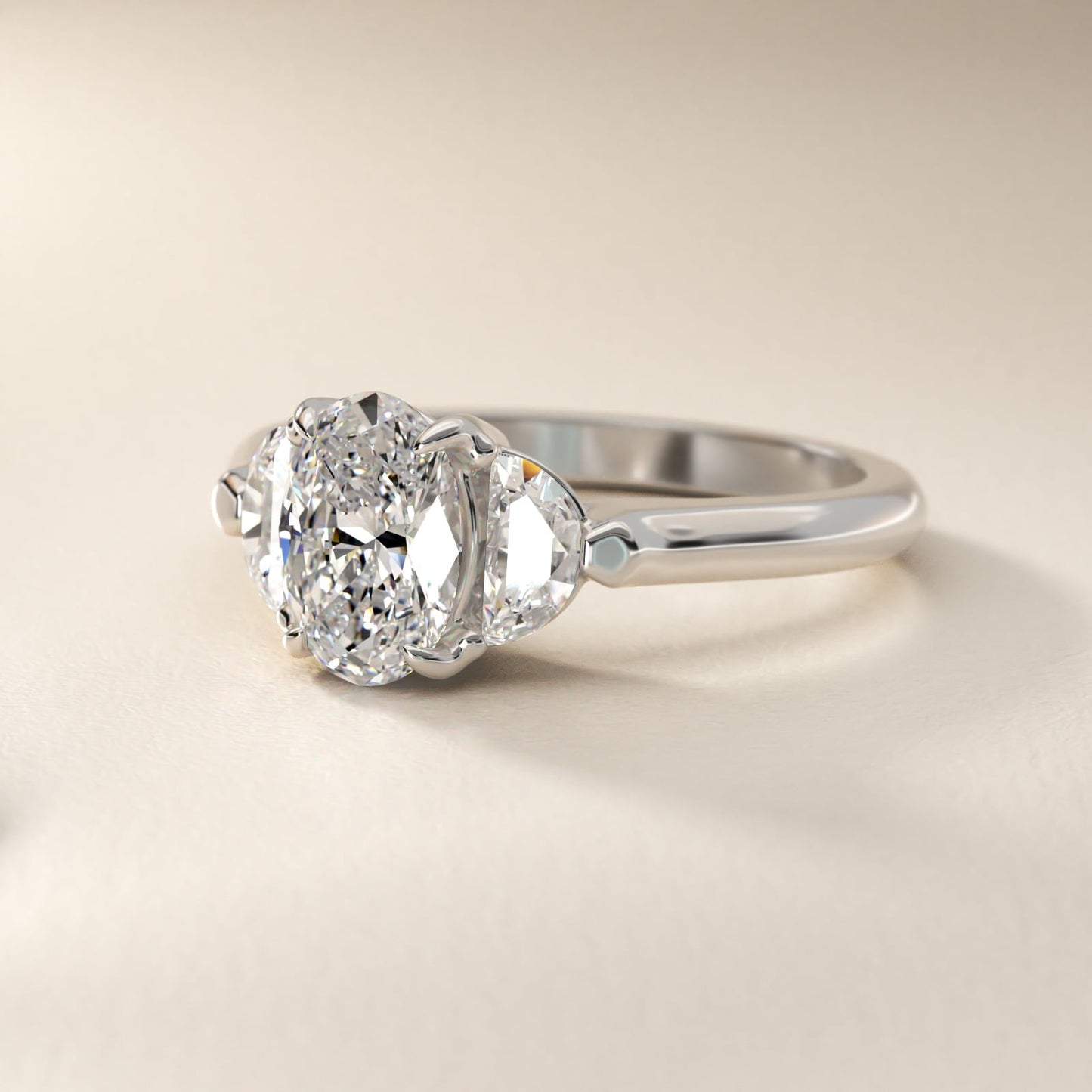 Three-Stone Half-Moon Sidestone Diamond Engagement Ring in Platinum (1/2 ct. tw.) - Oval Center