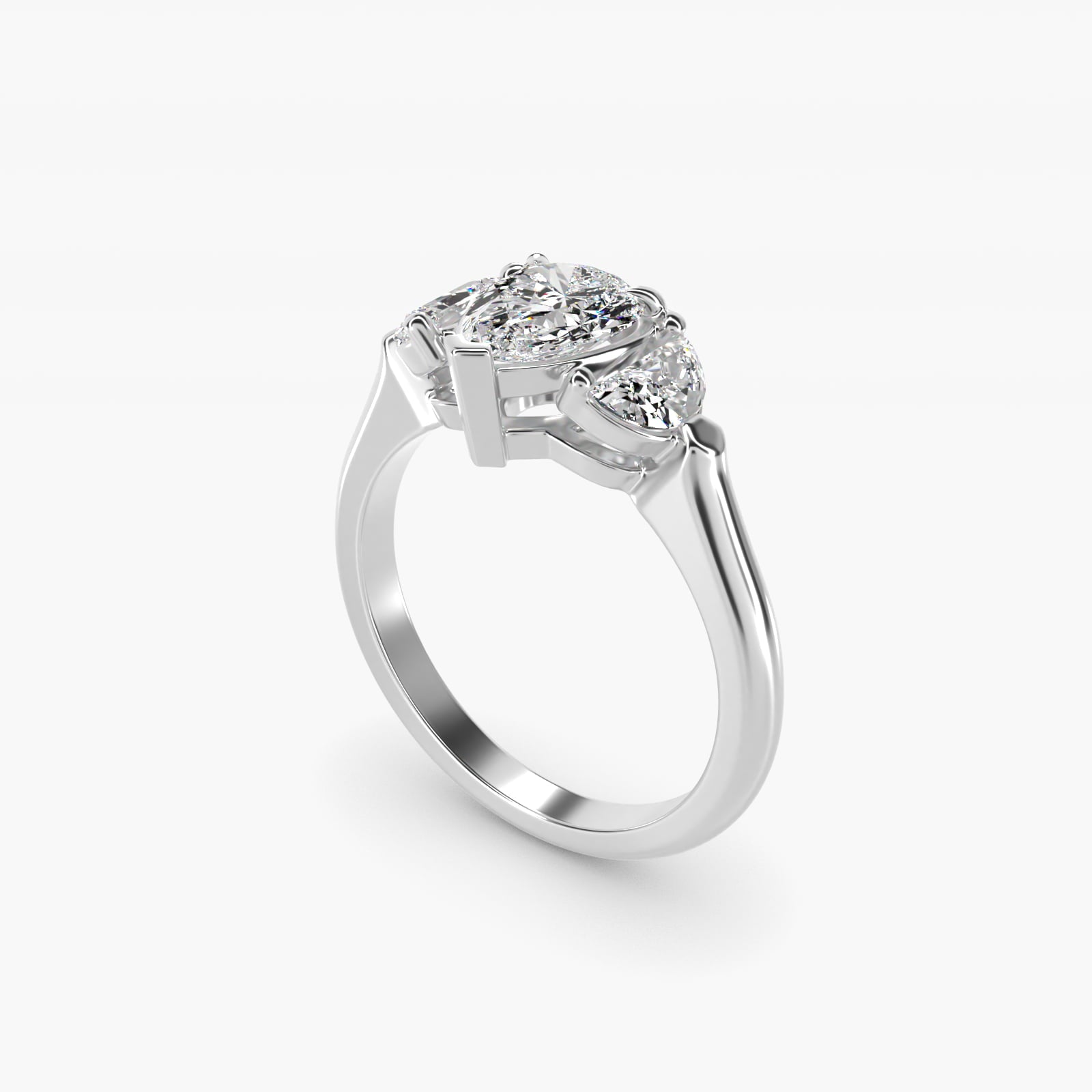 Three-Stone Half-Moon Sidestone Diamond Engagement Ring in 14k White Gold (1/2 ct. tw.) - Pear Center
