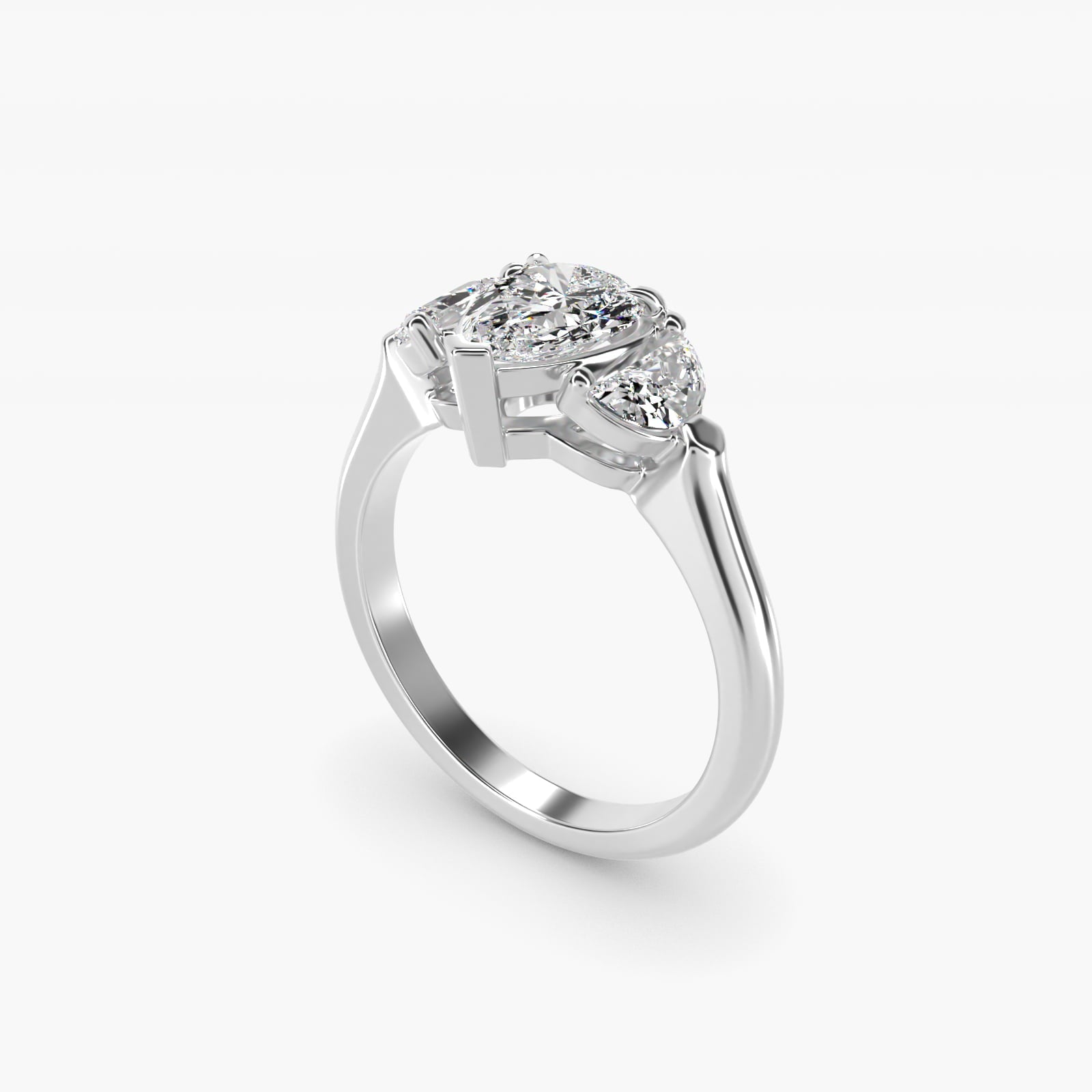 Three-Stone Half-Moon Sidestone Diamond Engagement Ring in 18k White Gold (1/2 ct. tw.) - Pear Center