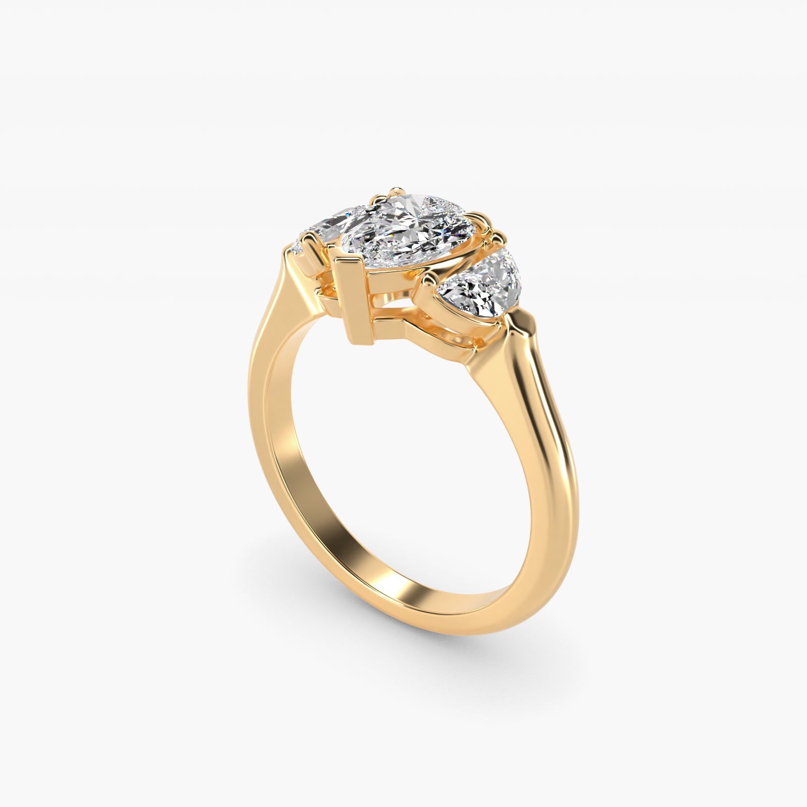 Three-Stone Half-Moon Sidestone Diamond Engagement Ring in 18k Yellow Gold (1/2 ct. tw.) - Pear Center