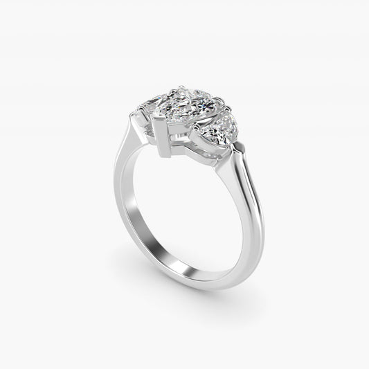 Three-Stone Half-Moon Sidestone Diamond Engagement Ring in Platinum (1/2 ct. tw.) - Pear Center