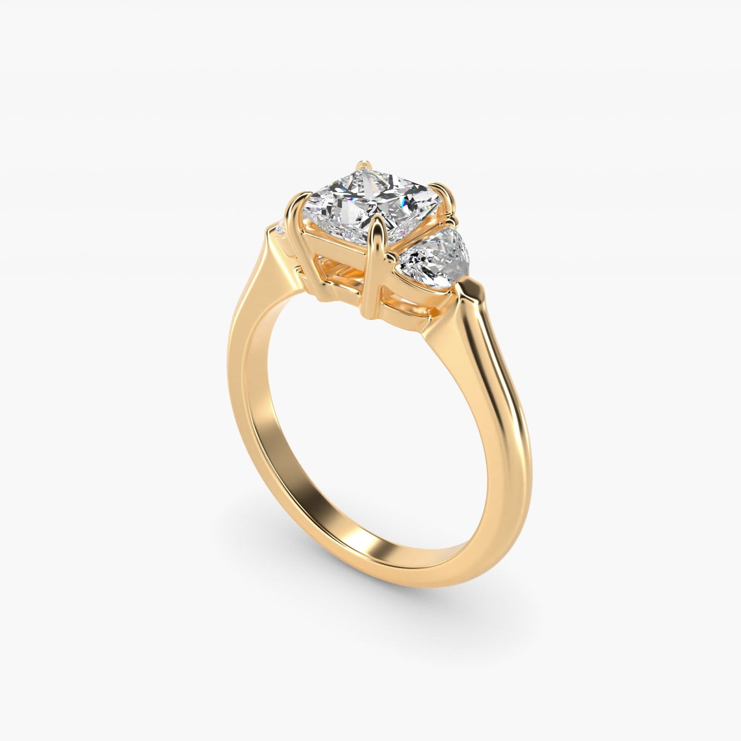 Three-Stone Half-Moon Sidestone Diamond Engagement Ring in 18k Yellow Gold (1/2 ct. tw.) - Princess Center