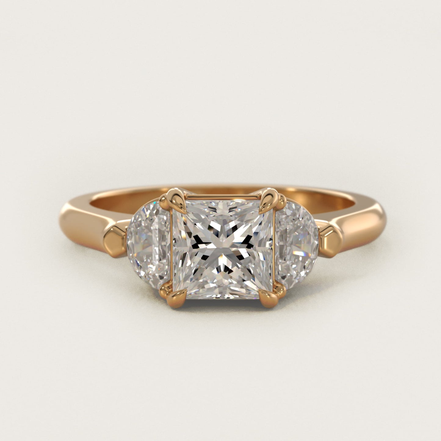 Three-Stone Half-Moon Sidestone Diamond Engagement Ring in 14K Yellow Gold (1/2 ct. tw.) - Princess Center