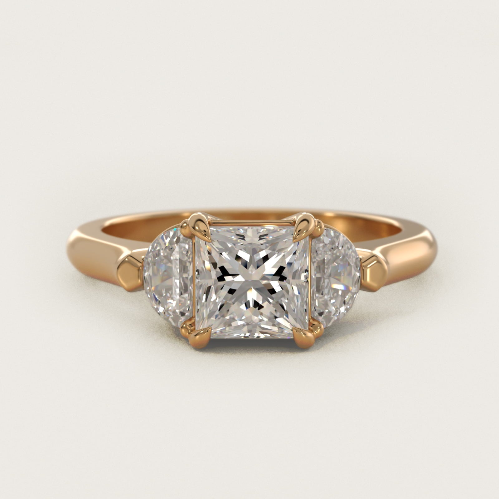 Three-Stone Half-Moon Sidestone Diamond Engagement Ring in 18k Yellow Gold (1/2 ct. tw.) - Princess Center