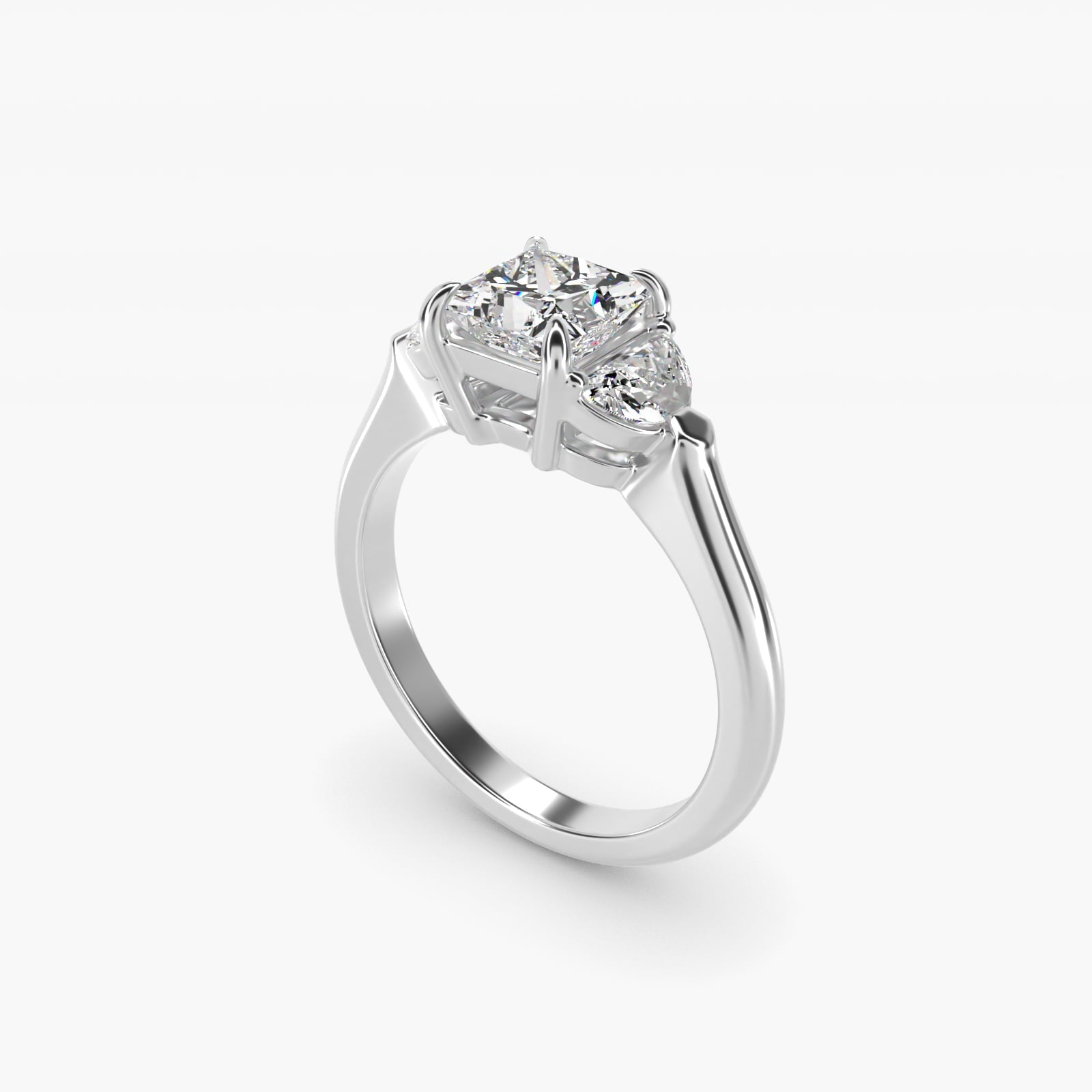 Three-Stone Half-Moon Sidestone Diamond Engagement Ring in Platinum (1/2 ct. tw.) - Princess Center