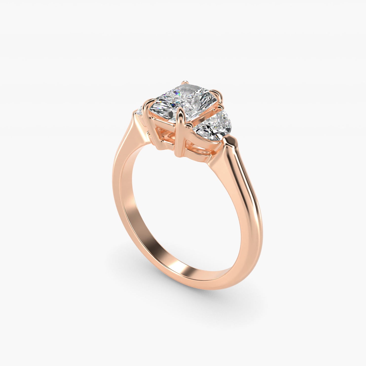Three-Stone Half-Moon Sidestone Diamond Engagement Ring in 14k Rose Gold (1/2 ct. tw.) - Radiant Center
