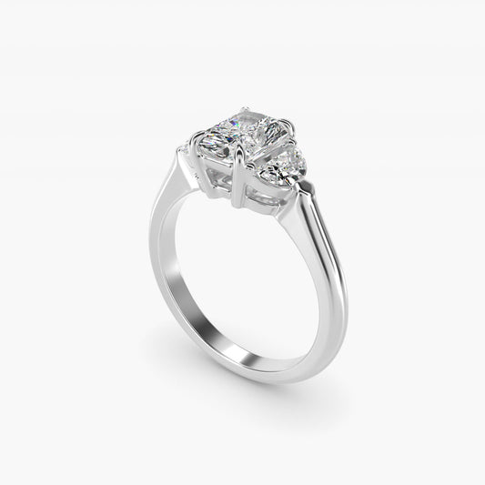 Three-Stone Half-Moon Sidestone Diamond Engagement Ring in 14k White Gold (1/2 ct. tw.) - Radiant Center