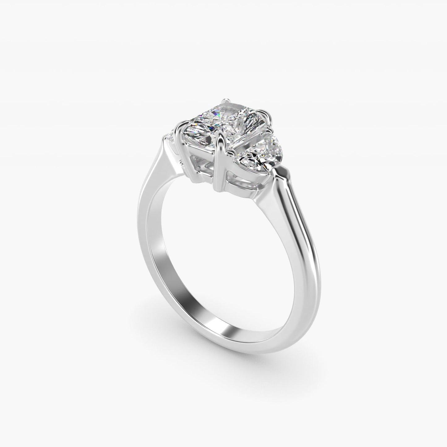Three-Stone Half-Moon Sidestone Diamond Engagement Ring in 18k White Gold (1/2 ct. tw.) - Radiant Center