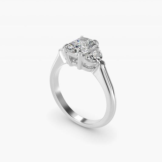 Three-Stone Half-Moon Sidestone Diamond Engagement Ring in 18k White Gold (1/2 ct. tw.) - Radiant Center