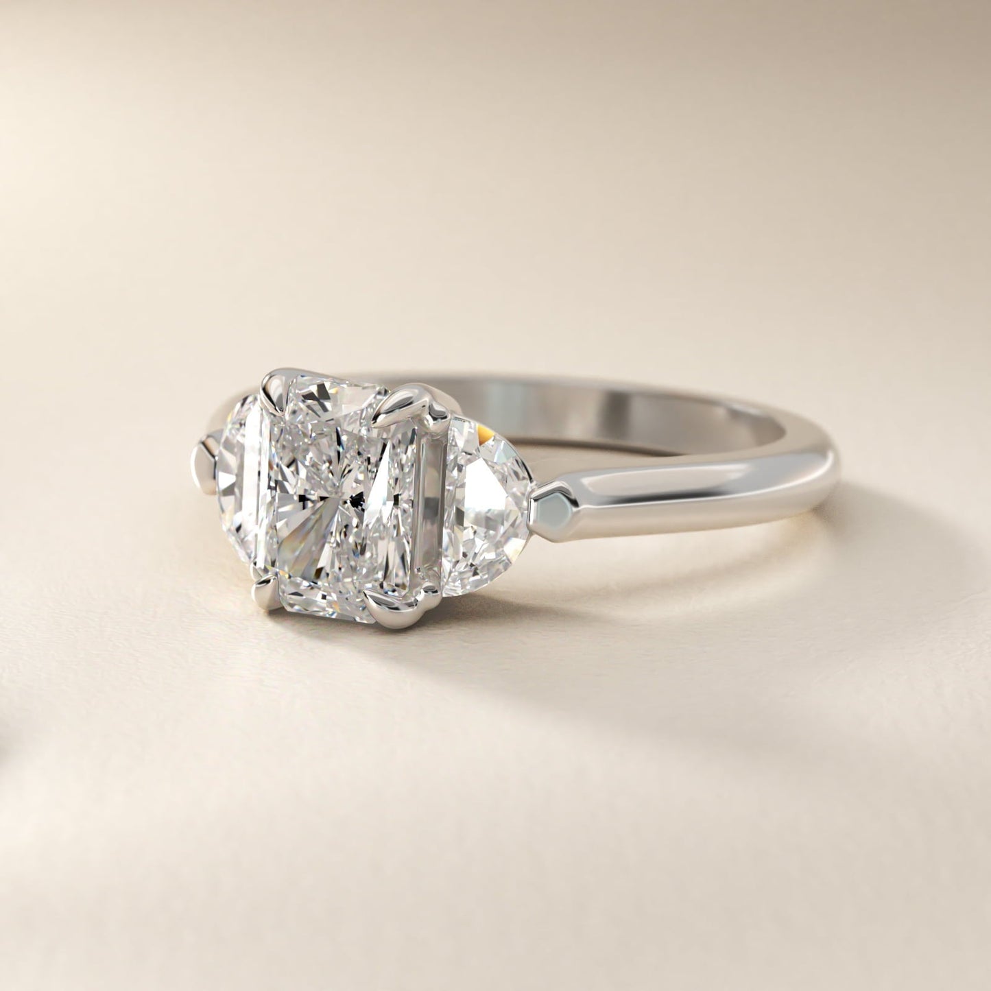 Three-Stone Half-Moon Sidestone Diamond Engagement Ring in 18k White Gold (1/2 ct. tw.) - Radiant Center