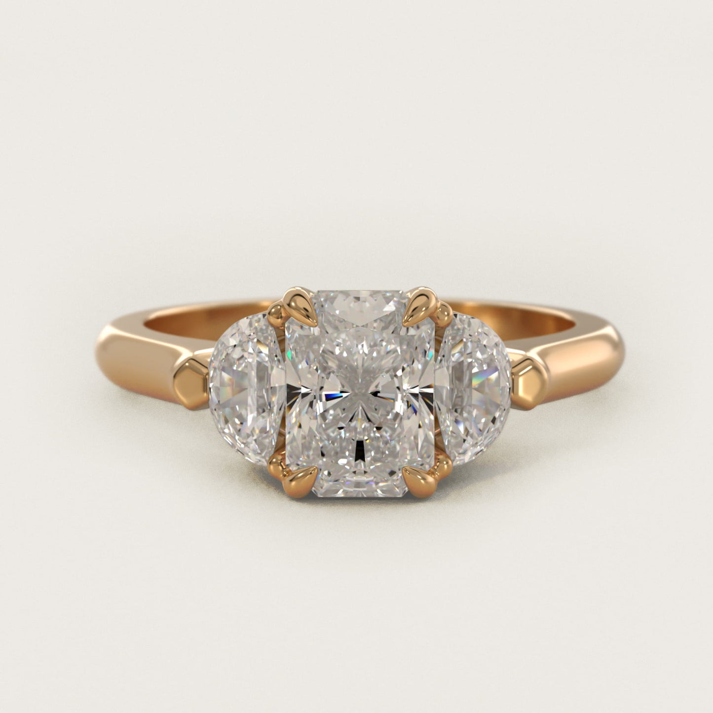 Three-Stone Half-Moon Sidestone Diamond Engagement Ring in 14K Yellow Gold (1/2 ct. tw.) - Radiant Center