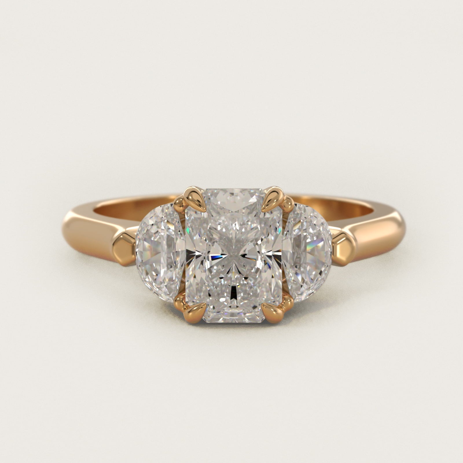 Three-Stone Half-Moon Sidestone Diamond Engagement Ring in 18k Yellow Gold (1/2 ct. tw.) - Radiant Center