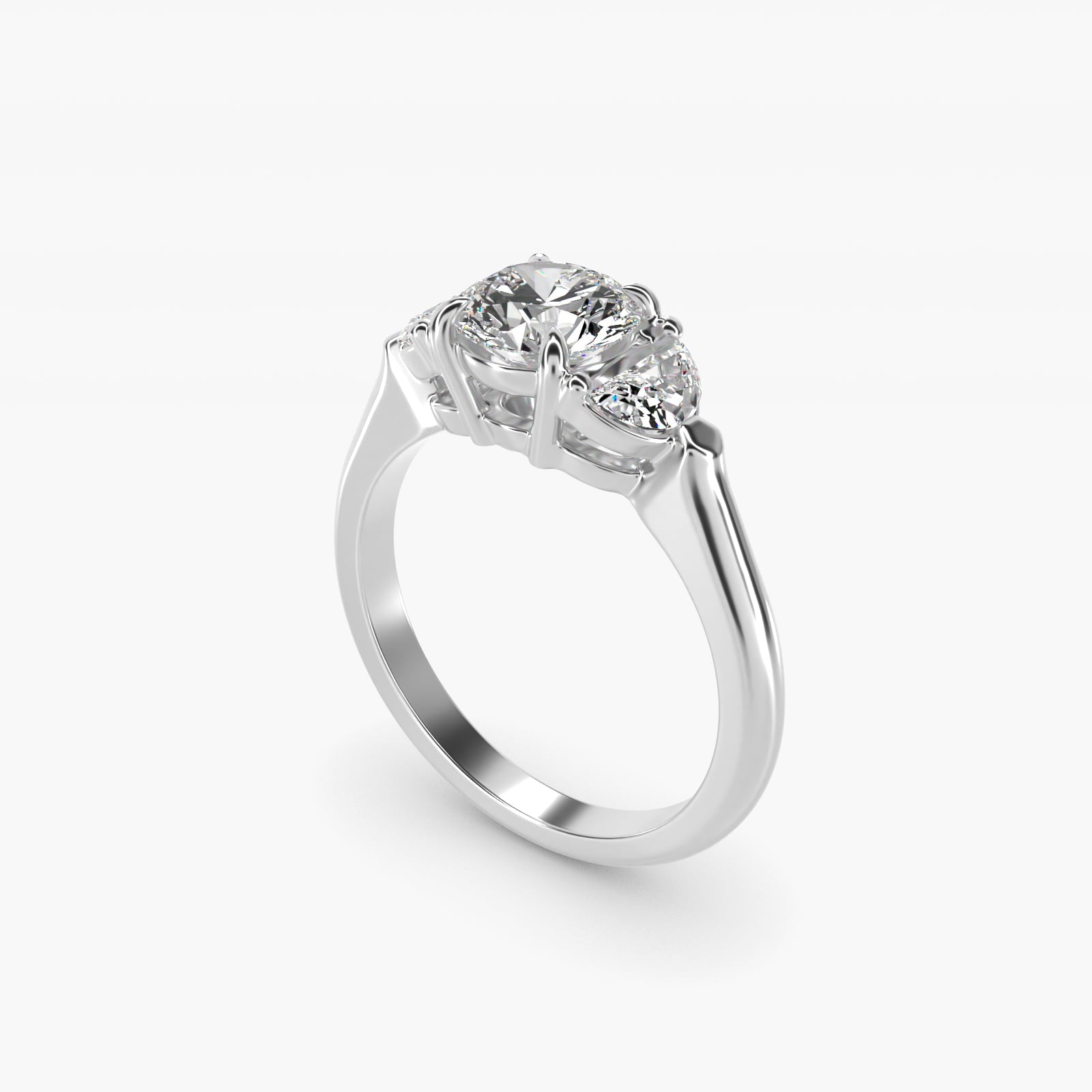 Three-Stone Half-Moon Sidestone Diamond Engagement Ring in 14k White Gold (1/2 ct. tw.) - Round Center