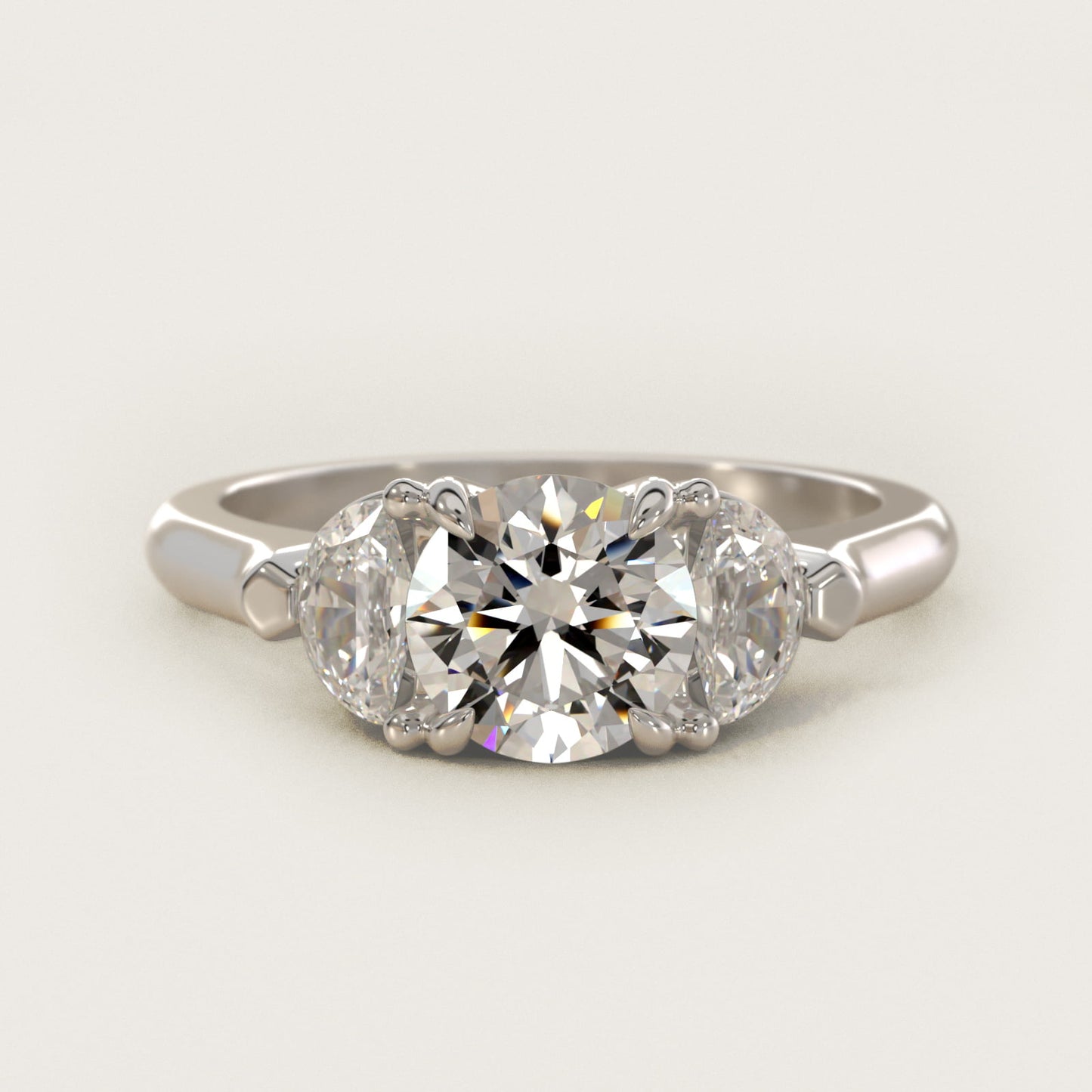 Three-Stone Half-Moon Sidestone Diamond Engagement Ring in 14k White Gold (1/2 ct. tw.) - Round Center