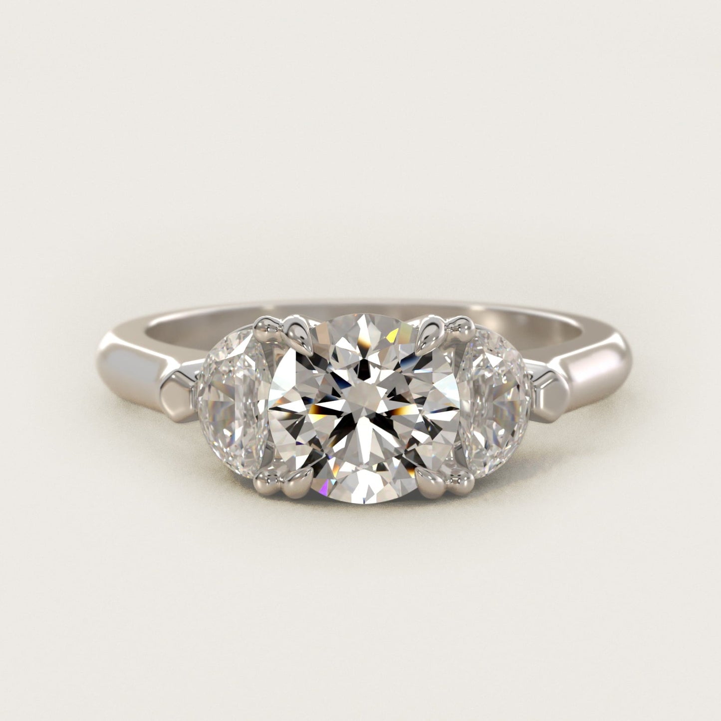 Three-Stone Half-Moon Sidestone Diamond Engagement Ring in Platinum (1/2 ct. tw.) - Round Center