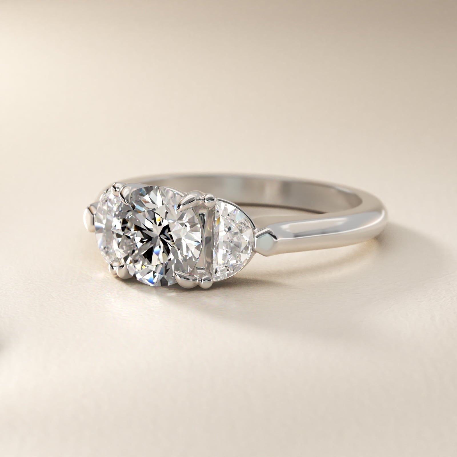 Three-Stone Half-Moon Sidestone Diamond Engagement Ring in Platinum (1/2 ct. tw.) - Round Center