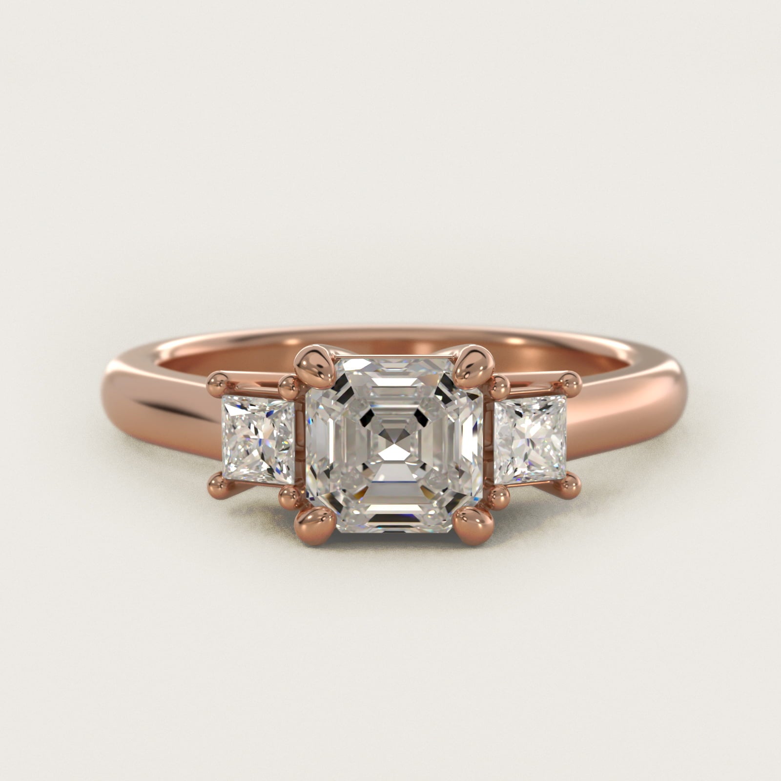 Three-Stone Princess Diamond Engagement Ring in 18k Rose Gold (1/3 ct. tw.) - Asscher Center
