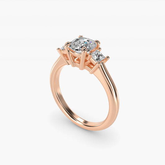 Three-Stone Princess Diamond Engagement Ring in 18k Rose Gold (1/3 ct. tw.) - Cushion Center
