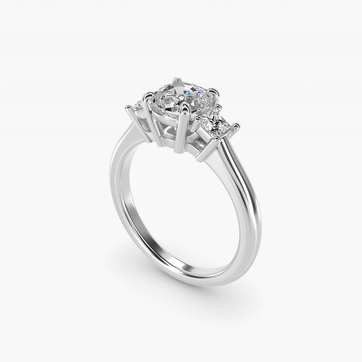 Three-Stone Princess Diamond Engagement Ring in 18k White Gold (1/3 ct. tw.) - Cushion Center