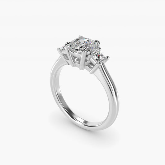 Three-Stone Princess Diamond Engagement Ring in 18k White Gold (1/3 ct. tw.) - Cushion Center