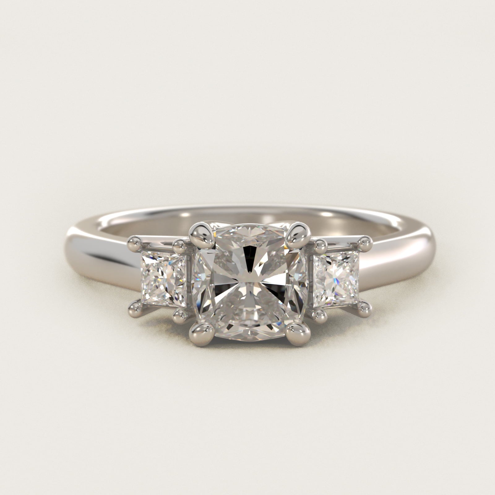 Three-Stone Princess Diamond Engagement Ring in 14k White Gold (1/3 ct. tw.) - Cushion Center