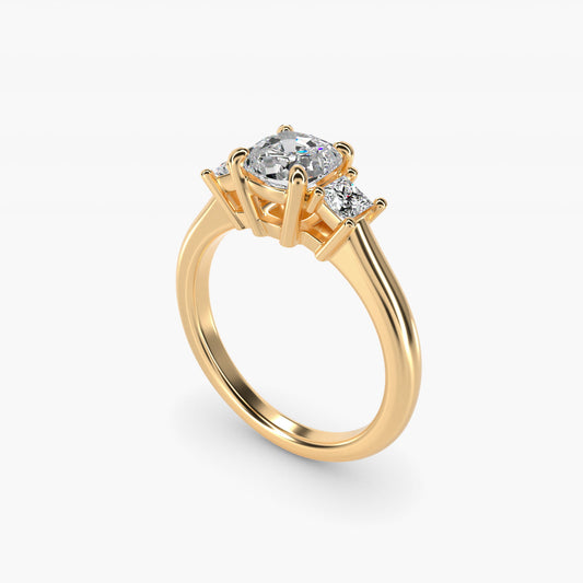 Three-Stone Princess Diamond Engagement Ring in 18k Yellow Gold (1/3 ct. tw.) - Cushion Center