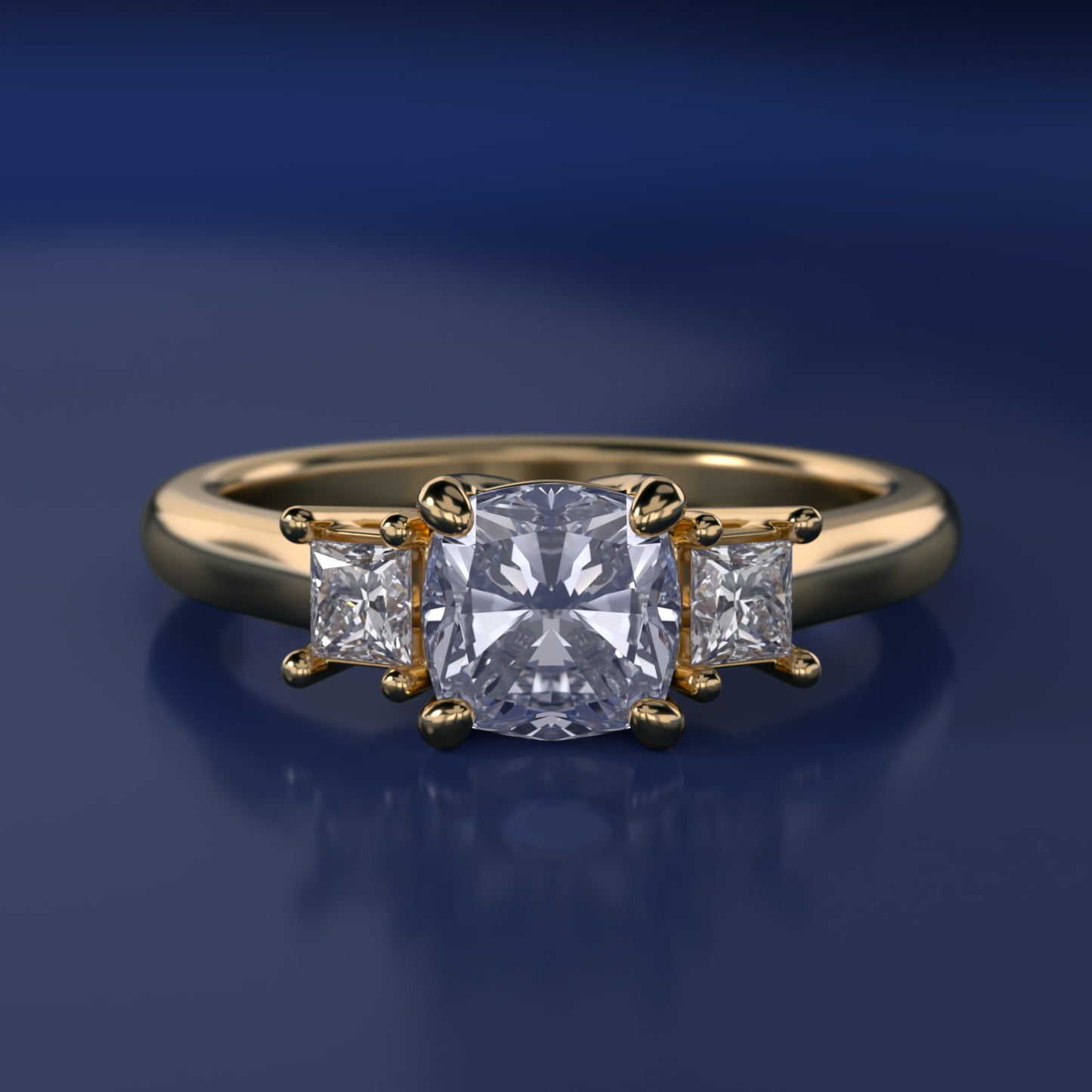 Three-Stone Princess Diamond Engagement Ring in 14K Yellow Gold (1/3 ct. tw.) - Cushion Center