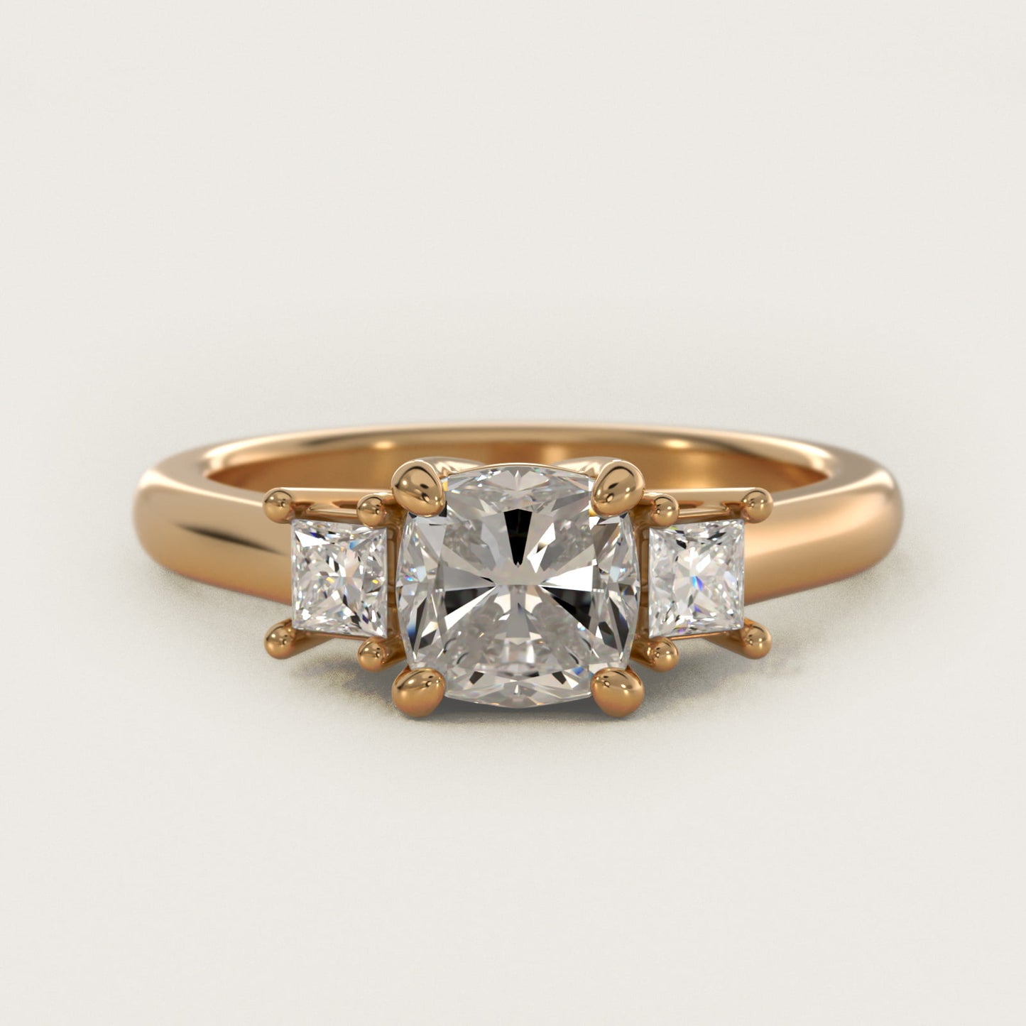 Three-Stone Princess Diamond Engagement Ring in 14K Yellow Gold (1/3 ct. tw.) - Cushion Center
