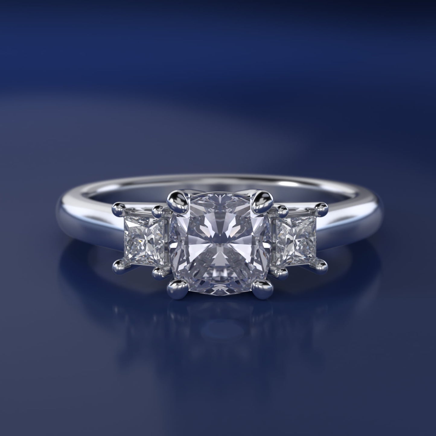 Three-Stone Princess Diamond Engagement Ring in Platinum (1/3 ct. tw.) - Cushion Center