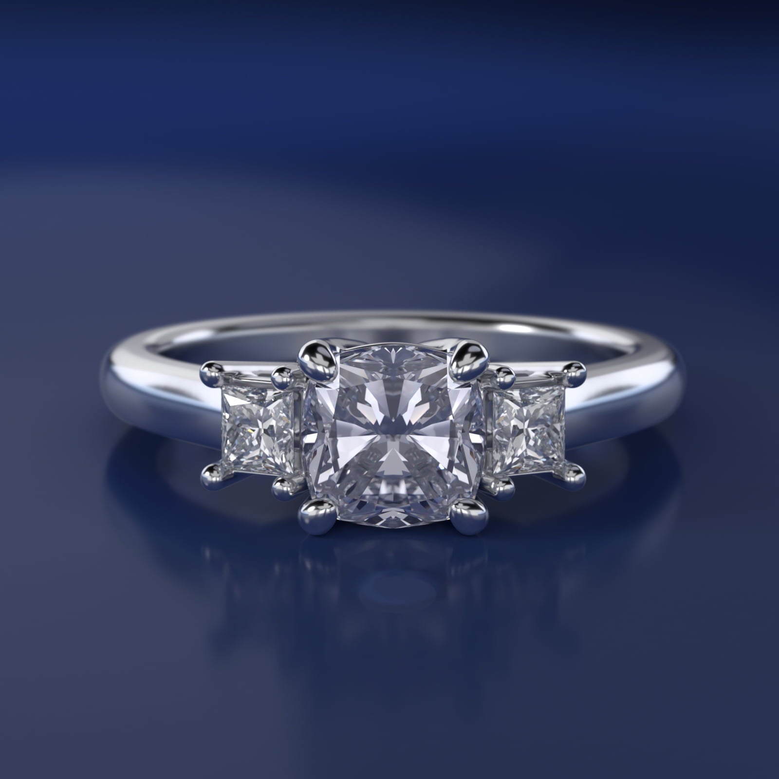 Three-Stone Princess Diamond Engagement Ring in Platinum (1/3 ct. tw.) - Cushion Center