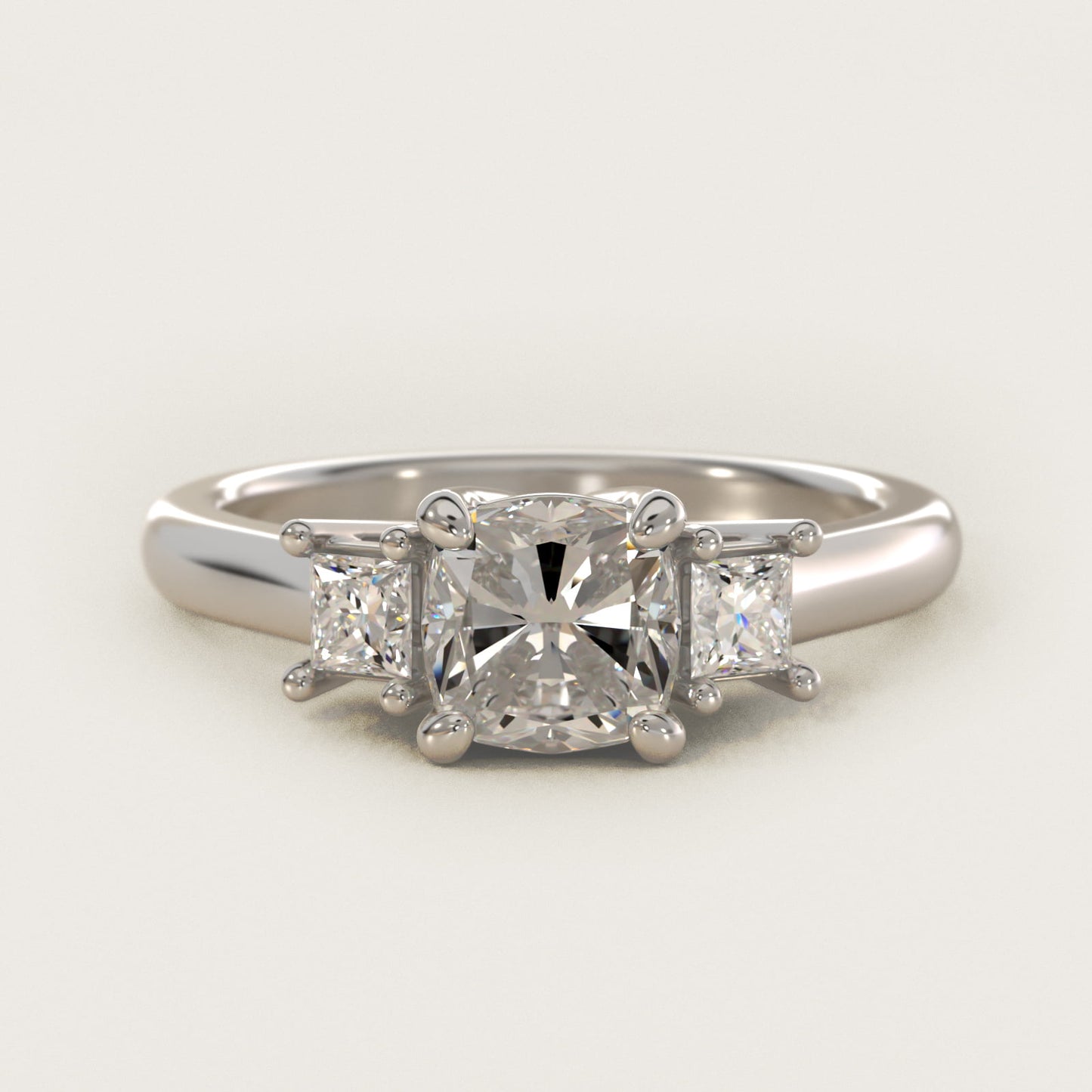 Three-Stone Princess Diamond Engagement Ring in Platinum (1/3 ct. tw.) - Cushion Center