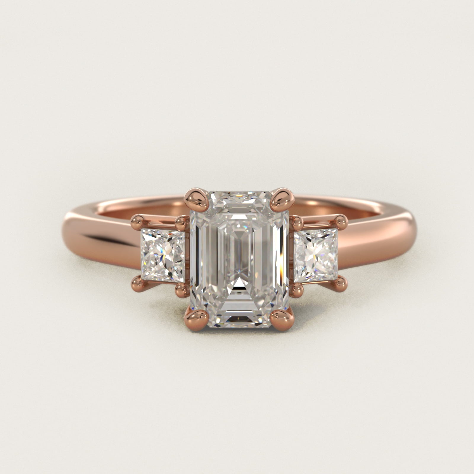 Three-Stone Princess Diamond Engagement Ring in 18k Rose Gold (1/3 ct. tw.) - Emerald Center