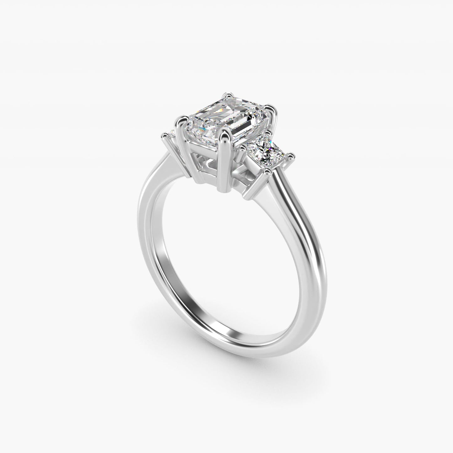 Three-Stone Princess Diamond Engagement Ring in 18k White Gold (1/3 ct. tw.) - Emerald Center