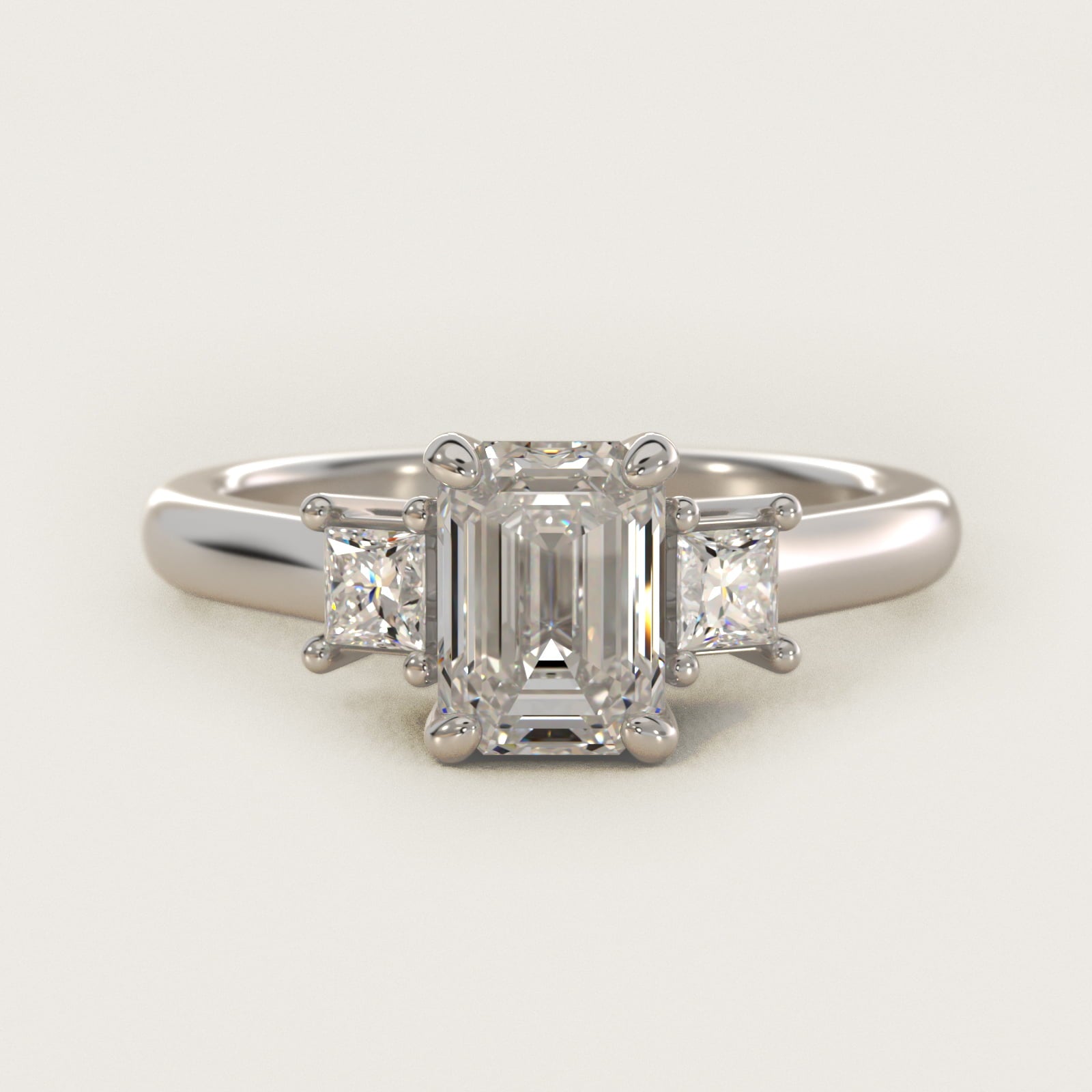 Three-Stone Princess Diamond Engagement Ring in 18k White Gold (1/3 ct. tw.) - Emerald Center
