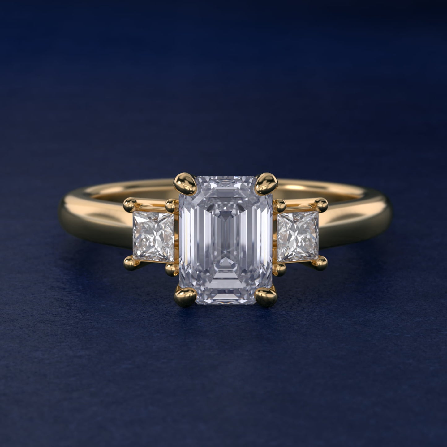 Three-Stone Princess Diamond Engagement Ring in 14K Yellow Gold (1/3 ct. tw.) - Emerald Center