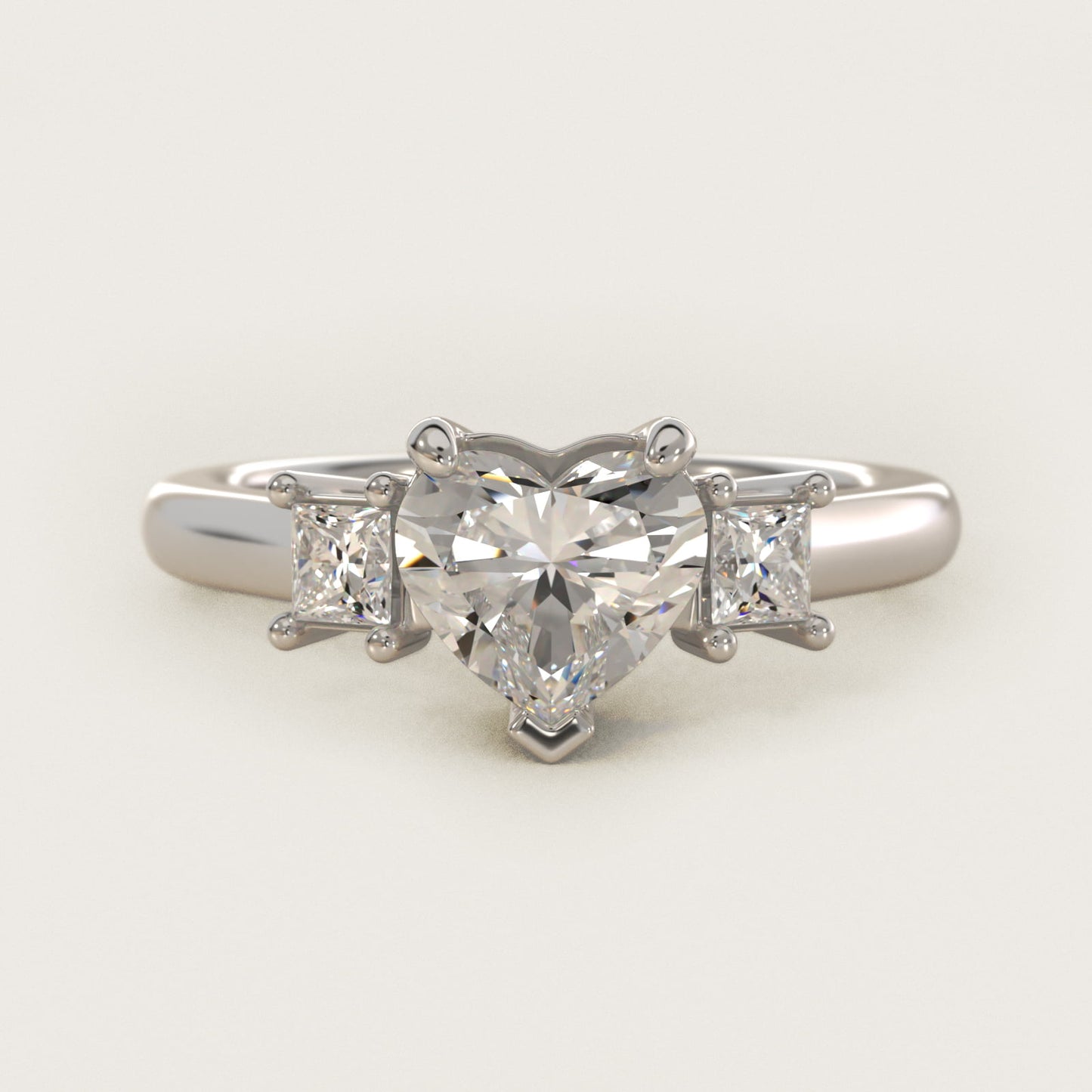 Three-Stone Princess Diamond Engagement Ring in 14k White Gold (1/3 ct. tw.) - Heart Center