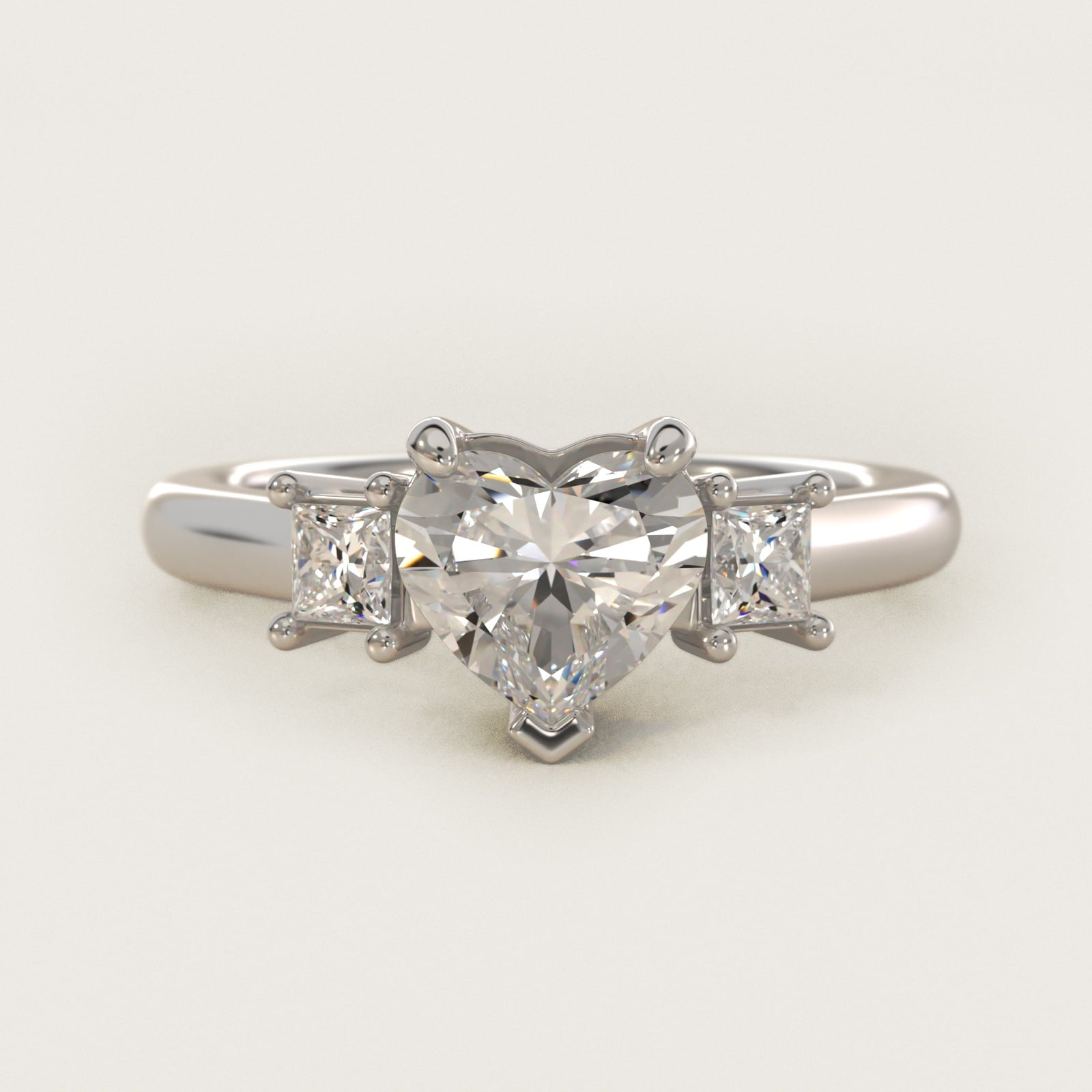 Three-Stone Princess Diamond Engagement Ring in 18k White Gold (1/3 ct. tw.) - Heart Center
