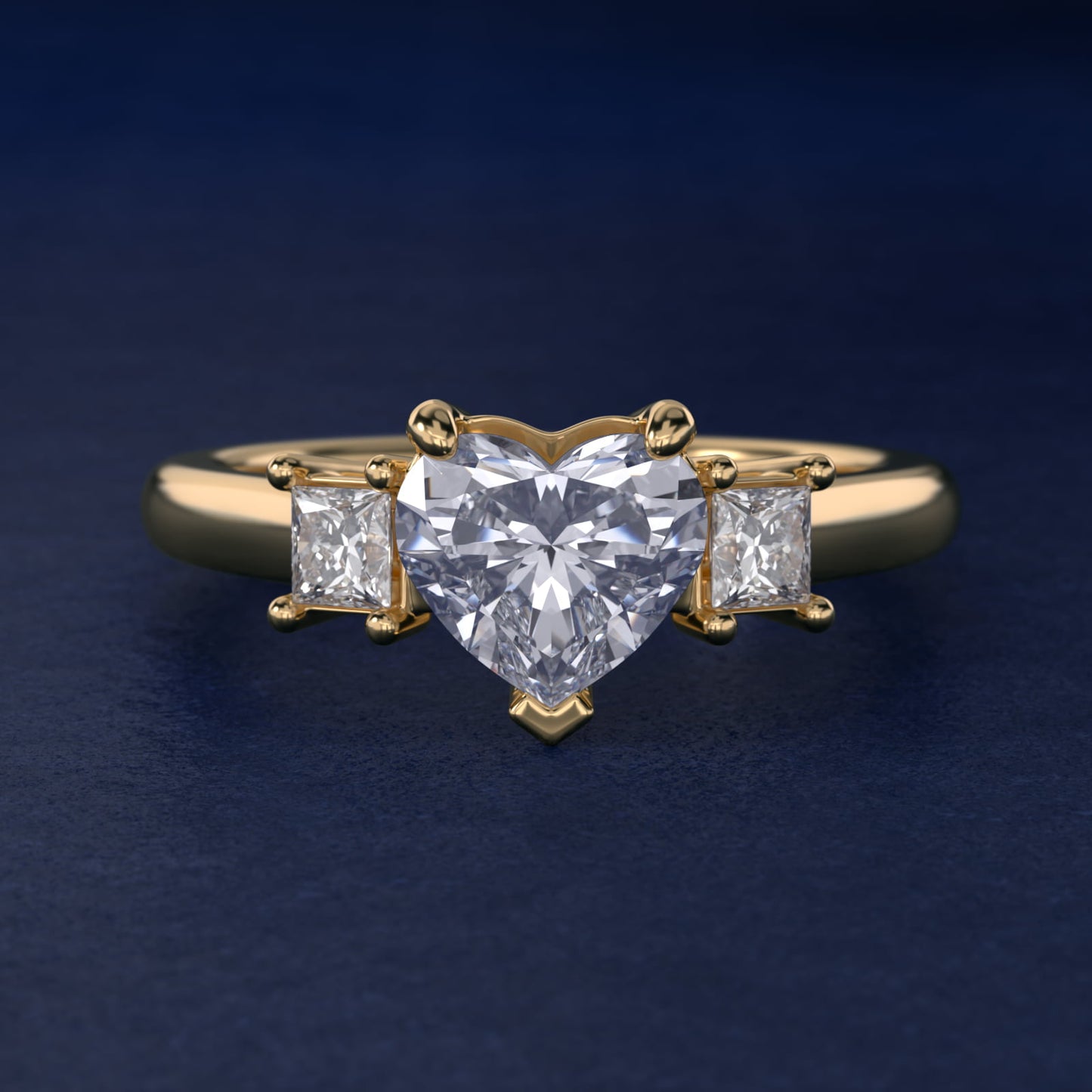 Three-Stone Princess Diamond Engagement Ring in 14K Yellow Gold (1/3 ct. tw.) - Heart Center