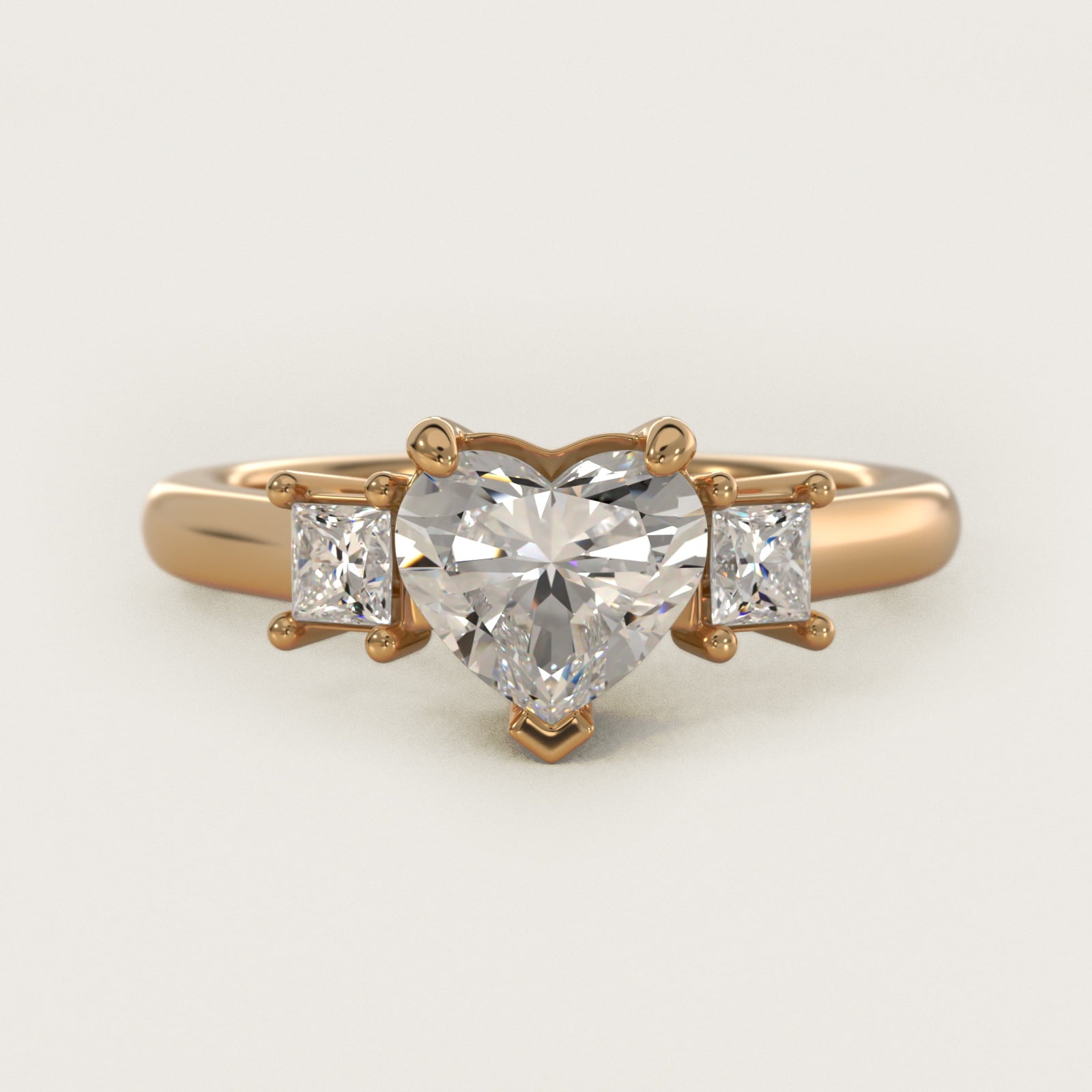 Three-Stone Princess Diamond Engagement Ring in 14K Yellow Gold (1/3 ct. tw.) - Heart Center