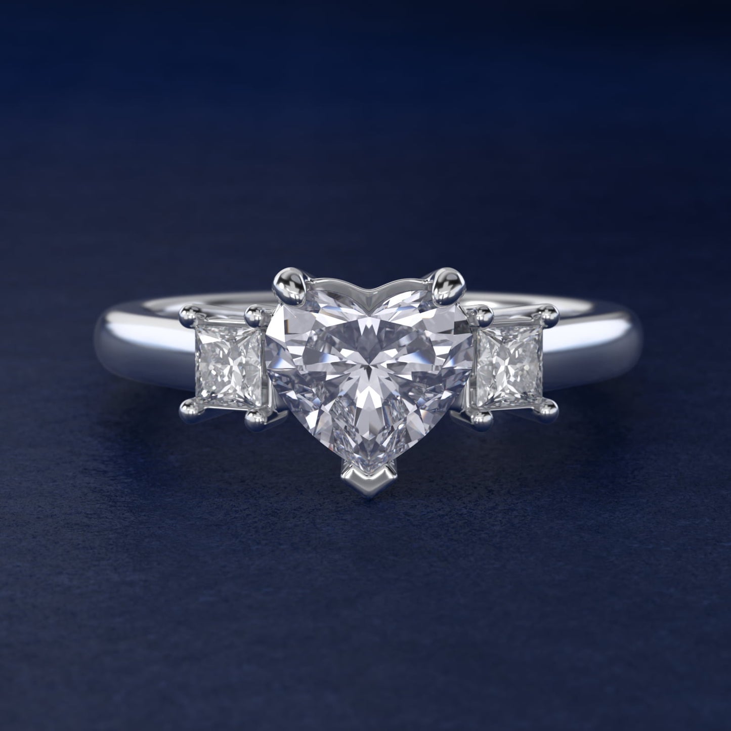 Three-Stone Princess Diamond Engagement Ring in Platinum (1/3 ct. tw.) - Heart Center