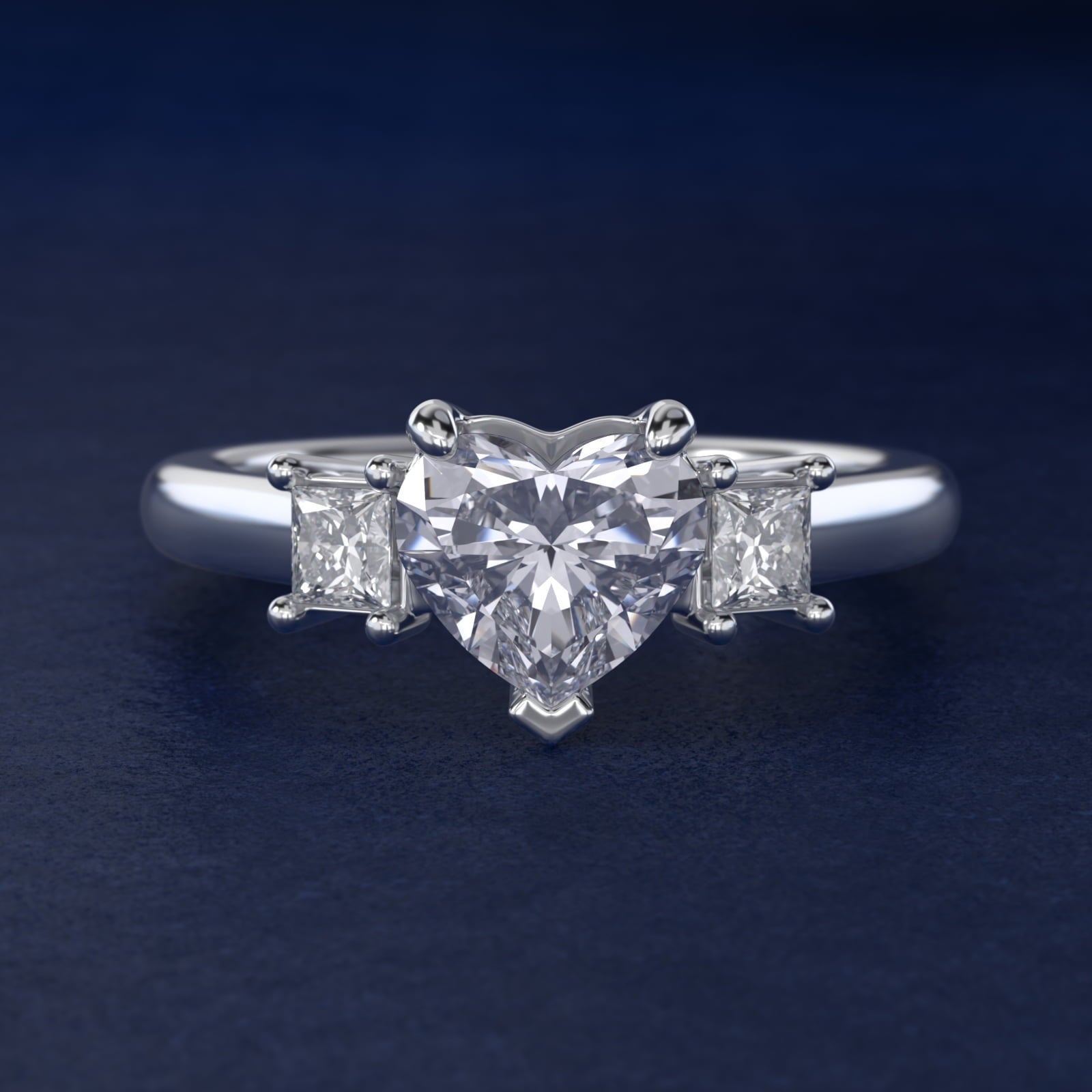 Three-Stone Princess Diamond Engagement Ring in Platinum (1/3 ct. tw.) - Heart Center