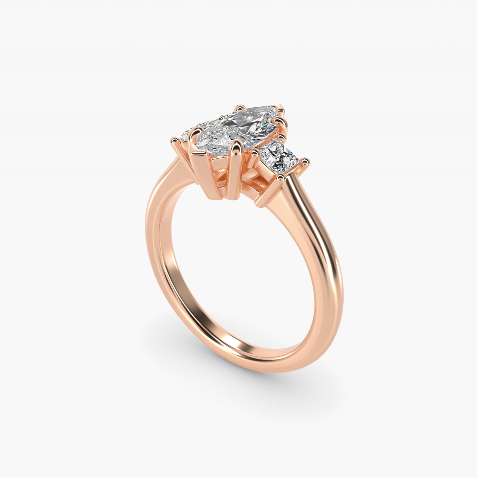 Three-Stone Princess Diamond Engagement Ring in 14k Rose Gold (1/3 ct. tw.) - Marquise Center