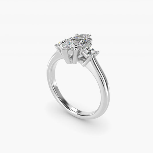 Three-Stone Princess Diamond Engagement Ring in 14k White Gold (1/3 ct. tw.) - Marquise Center