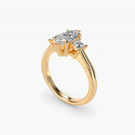 Three-Stone Princess Diamond Engagement Ring in 14K Yellow Gold (1/3 ct. tw.) - Marquise Center