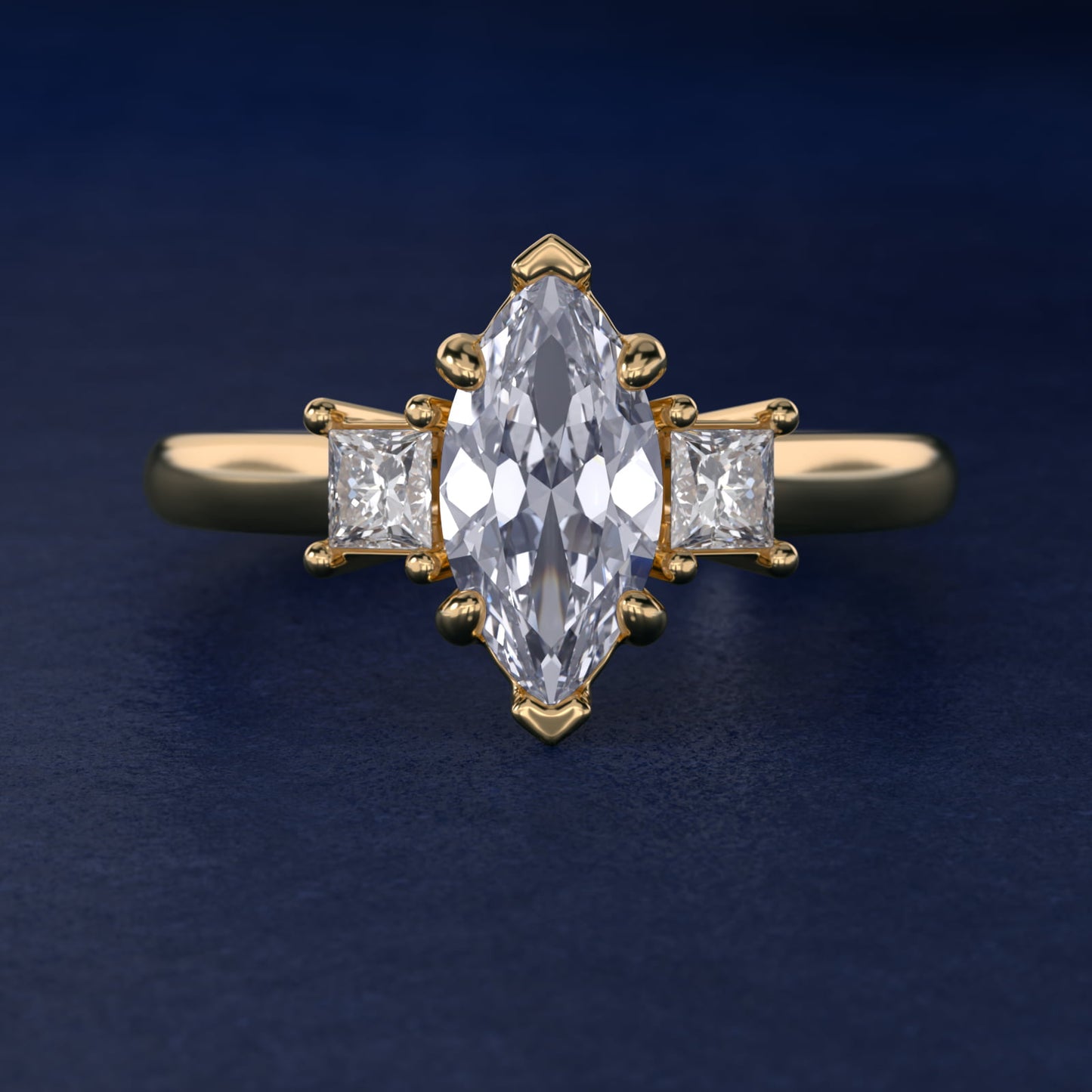Three-Stone Princess Diamond Engagement Ring in 14K Yellow Gold (1/3 ct. tw.) - Marquise Center