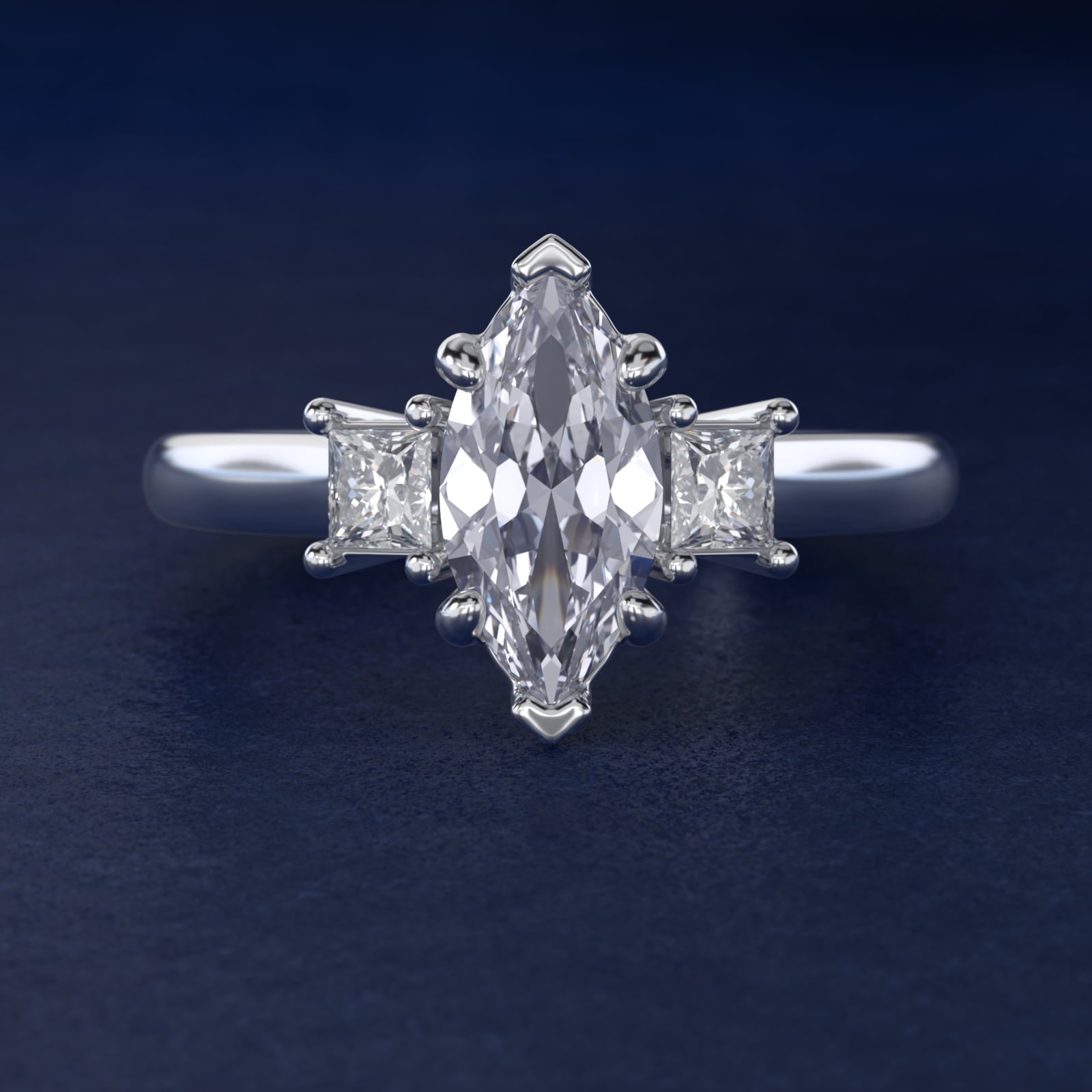 Three-Stone Princess Diamond Engagement Ring in Platinum (1/3 ct. tw.) - Marquise Center